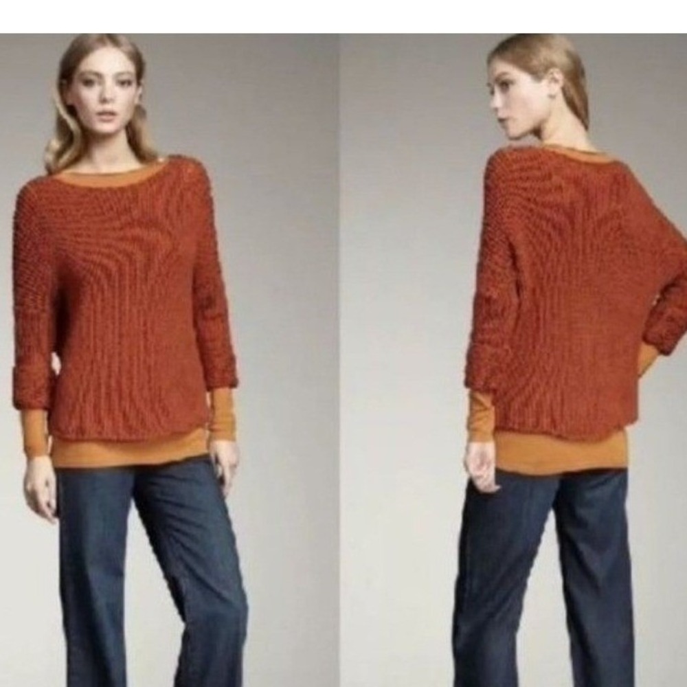 Vince Chunky Knit Wool Blend Long Sleeve Sweater Burnt Orange Rust Womens Small
